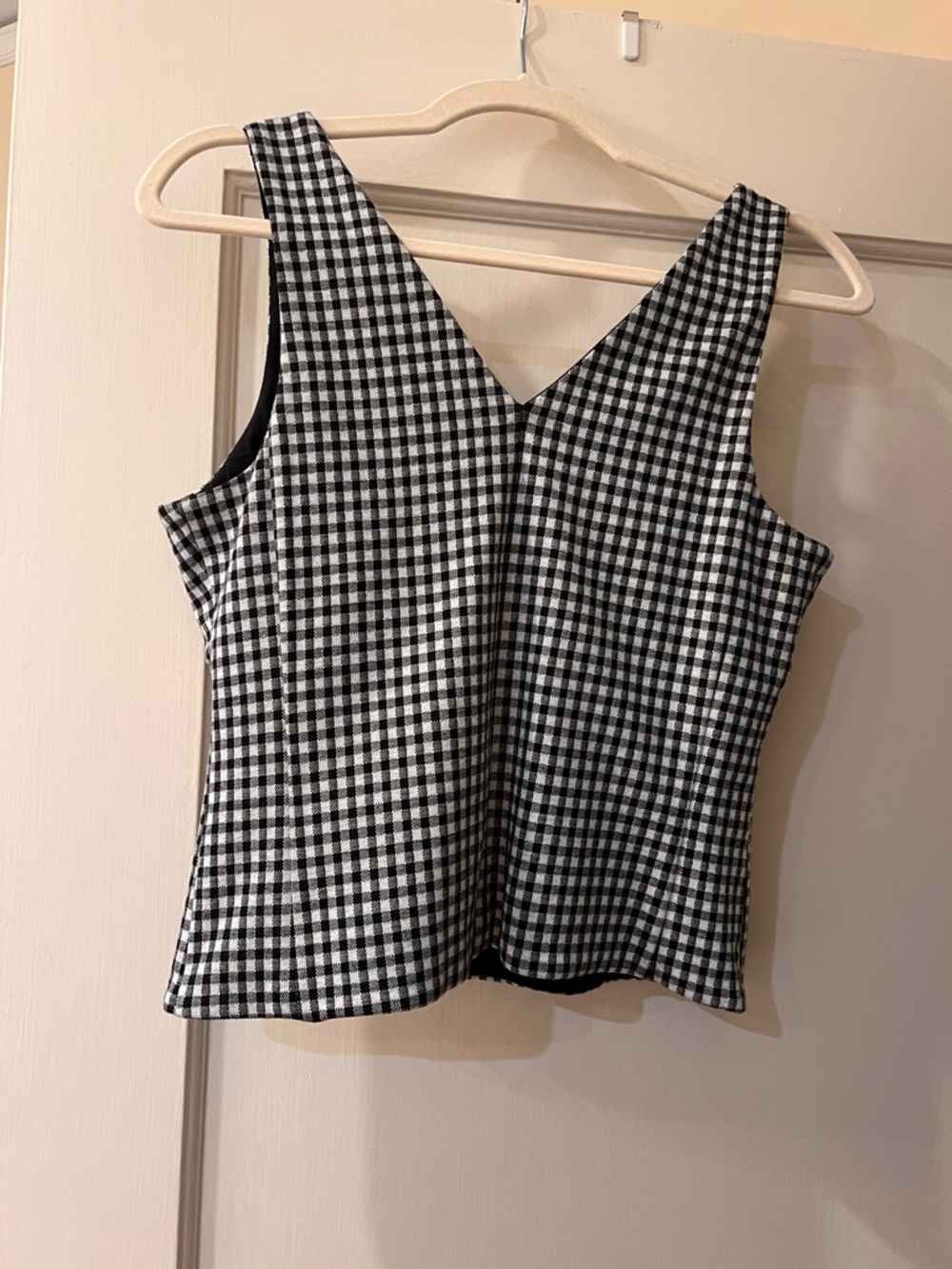 CAbi Black and White Gingham V-Neck Tank